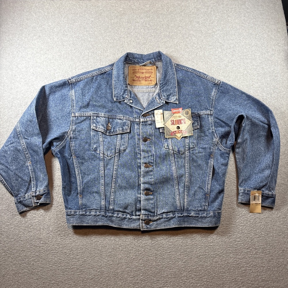 VTG LEVIS Slough Medium Wash Men's Sz L Denim Jacket 1990s Brand New RARE USA